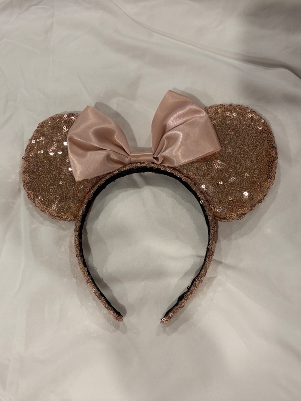 Kids Sequined Mouse Ear Headband with Bow - Rose Gold